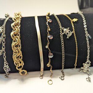 Mix Lot Bundle Bracelets San Francisco Charms, Ravioli, Dragonfly, Skull